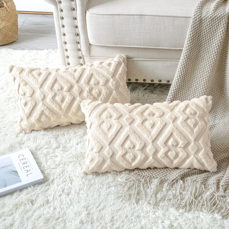 OTOSTAR Cushion Covers 30x50cm Nordic Set of 2 Short Wool