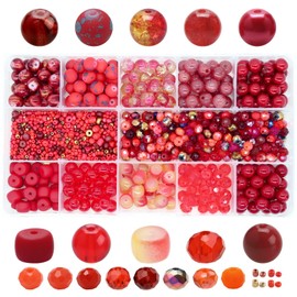 Keip Taoun Radiant Red Charm Bracelet Necklace Kit - Red Glass Beads Making Set | 1000pcs Assorted Beads, 10 Different 8mm Glass Beads, 200pcs 6mm Bicone Crystals