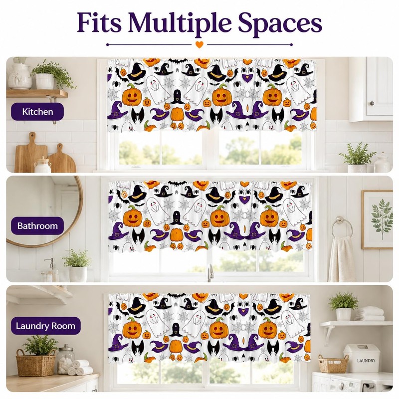 Halloween Window Valance Pumpkin Ghost Bat Kitchen Curtain 54x18