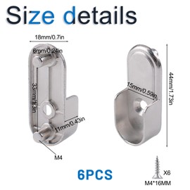 INCREWAY Oval Closet Rod Supports，6PCS Wardrobe Bracket Zinc Alloy Closet Rod Holders Wall Mounted Wardrobe Pipe Flange Bracket Curtain Pole End Supports, Nickel Plated