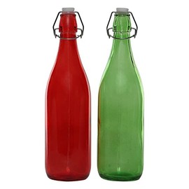 2 Pack- Swing Top Color Glass Bottles w Airtight Stopper-33.75oz(1000 ml) Flip Top - For Oil & Vinegar, Wine Beverage, Homemade Juice, Smoothies,(Not For Carbonated Beverages) Random Colors Delivered