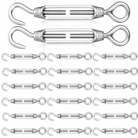20 Pcs M6/5/4 Turnbuckle Hook and Eye 304 Stainless Steel Heavy Duty Turnbuckle for Cables Wire Rope Tension Sun Shade Railing Sail Hardware Hanging DIY String Light Tent(M-Four)