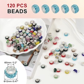 PATIKIL European Large Hole Beads, 120 Pcs Rhinestone Sparkle Crystal Beads Craft Charm Spacer for Pens Bracelet Making DIY Crafting, Black