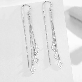 Sterling Silver CZ Pendant Chain Earrings Women's Earrings Tassel Tassel Raindrop Shape Long Earring
