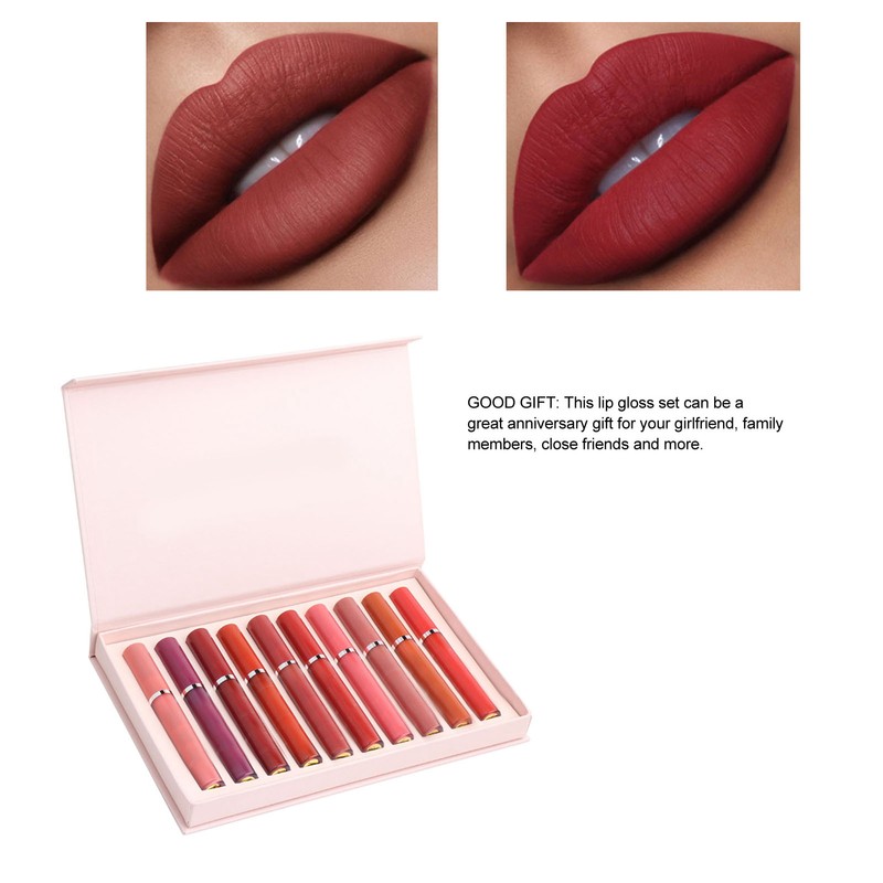 10PCS Matte Liquid Lipstick Makeup Set Waterproof Non Stick Cup