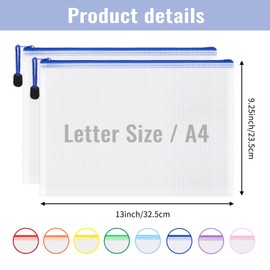 EOOUT 24pcs A4 Mesh Zipper Pouch File Bags, 8 Colors Reusable Zipper Bags for Organizing Storage, Waterproof Puzzle Bag, Zipper File Bags for Board Game Storage and School Office Supplies