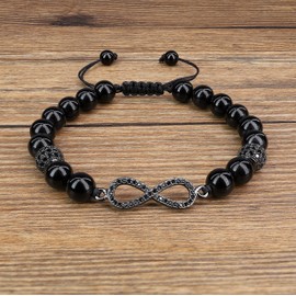 COAI Stone Beaded Bracelet, Black Tourmaline Bracelet Infinity Bracelet for Men