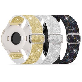 3 Pack Stretchy Bands Compatible with Garmin Vivoactive 5/6/Forerunner 55/165/245 Women, 20mm Soft Elastic Shimmering Fabric Replacement Straps for Venu Sq/Sq 2/2 Plus