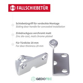 Gedotec Folding Sliding Door Fixing | Pack of 2 - Adapter for Folding Door Handle | Door Thickness 20 mm | Die-Cast Zinc Chrome-Plated Matt | Furniture Handle for Sliding Doors | Handle Adapter for