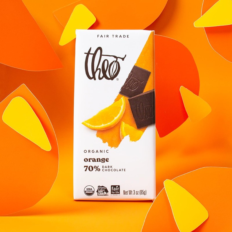 Theo Chocolate Orange Organic Dark Chocolate Bar, 70% Cacao, 12