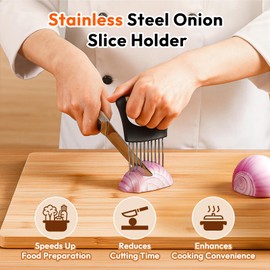 Onion Slicer, Stainless Steel Onion Holder for Slicing with Protective Case, Onion Cutter Tool for Meat Lemon Potato Tomato Avocado Egg Kitchen Slicing Assistant Tool (1 PCS)