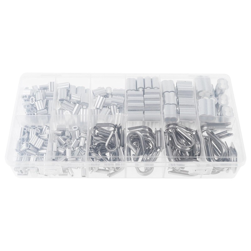 340pcs Wire Rope Cable Thimbles Aluminum Crimping Loop Sleeve Assortment