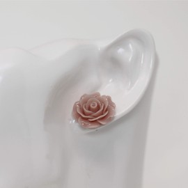 Pretty Smart Large Rose Earrings on Titanium Posts for Sensitive Ears 19mm (Blush Beige)