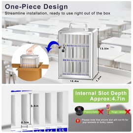 Loghot Aluminum Alloy Pocket Chart Cell Phones Storage Cabinet for Cell Phones, Wall-Mounted Cell Phone Locker Phone Holder with Lock for Classroom, Office, Can be Carried by Hand (24 Slots)