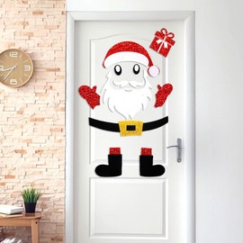 Christmas Door Sticker Decorations Winter Christmas Santa Claus Wall Stickers Removable Felt Christmas Refrigerator Stickers Christmas Decorations Stickers for Window Door Refrigerator Decorations