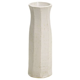 Shigaraki Ware MR-1-2503 Hechimon Vase Flower Base, Large, Vertical, White, Sparkling Flowers, Granite White Beveled Pottery