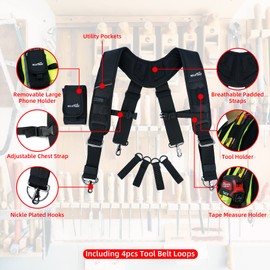 MELOTOUGH Tool Belt Suspenders Construction Bag Suspenders Heavy Duty Padded Work belt Suspenders for Carpenter/Electrician/Roofing/Farmer work Suspension Rig, Black, Tool Belt Suspenders