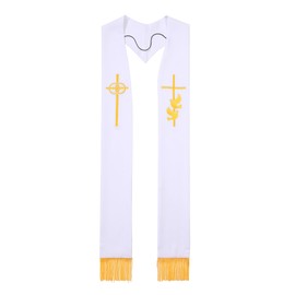 Erligo Pastor Wedding Stole with Embroidery Cross/Dove 94”/98" for Clergy (Stole with Fringe)