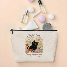 EVER-GOING TUNE Cat Flower Field Makeup Bag, Cute Animal Stuff, Flower Field Cat Accessories, For Women Sister Girl Western Lovers Birthday Christmas Friendship Travel Toiletry Bag.