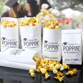 50 Pcs Class of 2025 Graduation Party Favors Popcorn Bags Graduation Treat Snack Goodie Cookie Thanks for Poppin By to Celebrate Grease Resistant Paper Bags