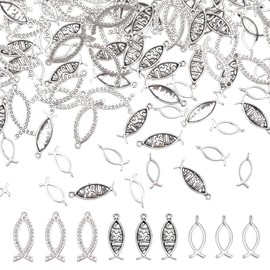 CHGCRAFT 150Pcs jesu Christian Fish Charms jesu Fish Charms Bulk Antique Silver Tone Christian Fish for Jewelry Making