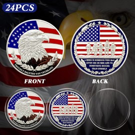 CHURYUML 24Pcs Military Challenge Coins Bulk - Proudly Salutes You Veterans - Veterans Thank You Coin Military Appreciation Gifts for Men Women Navy Army Veterans Day Gift Veteran Presents