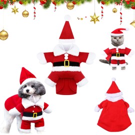 Dog Costumes Christmas, Pet Christmas Costume, Cat Dog Christmas Costume with Hat Santa Claus for New Year Funny Dress Pet Parties Clothing Suits