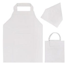 BIGHAS Children's Apron, 3-Piece Set, Triangular Cloth, Drawstring Bag, Plain, Boys and Girls, Color Resistant, Dust Resistant, gray (light gray)