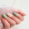 Sun&Beam Nails Handmade Nail Tips, Medium Length, Oval, White, Green,