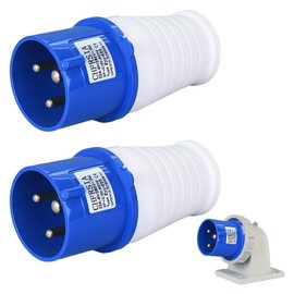 32Amp Socket, 2 Pcs 32Amp Plug Socket, 3 Pin Waterproof IP44 32A 220-250V 2P+E Blue Connector Sockets for Construction Industry Sites Applications