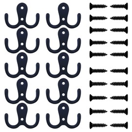 Umsole 10 Pieces Double Prong Robe Coat Hook Retro Cloth Hanger with 20 Pieces Screws (Black)
