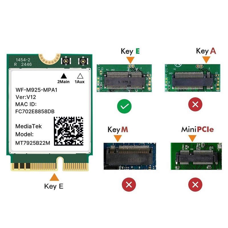 WiFi 7 Card 6.5Gbps MT7925 for Gaming 4K Streaming M.2