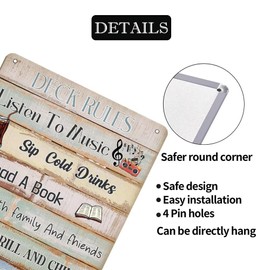 Vintage Deck Rules Metal Tin Sign Funny Outdoor Porch Signs Decor Birthday Gift for Men Women Rustic Farmhouse Backyard Party Wall Decorations Sign 8x12 Inch