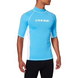 Cressi Rash Guard Man Short/SL - Men's Rash Guard Short Sleeves Made of Elastic UV Protection (UPF) 50+, Light Blue/White, XXXL/7 (58)
