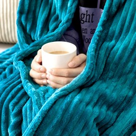 MIULEE Teal Throw Blanket 3D Ribbed Jacquard Fleece Flannel Velvet Plush Decorative Bed Blanket (Throw, 50" x 70") - Super Soft, Lightweight, Warm and Cozy for Couch Sofa, Turquoise Blue