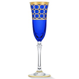 Lorren Home Trends Cobalt Blue Champagne Flutes with Gold Rings, Set of 4