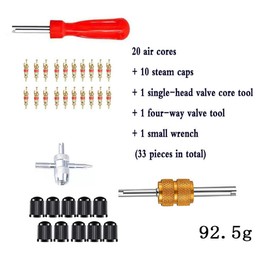 Jindizi 33 PCS Tire Valve Stem Puller Tools Set, Include Tyre Valve Caps Snap-in Valve Stems, Dual & Single Head Core Remover, Valve Cores, 4 Way Valve Tool for Car Vehicle Motorcycle Truck Bicycle