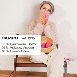 LANA GROSSA Campo Fine, Multi-Twisted Cotton Blend Yarn with Structure, Hand Knitting Yarn Made of 65% Cotton, 25% Viscose & 10% Linen, 50 g Wool for Knitting & Crocheting, 165 m Yarn FB 33