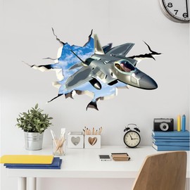 SUPERDANT 3D Wall Sticker Fighter Jet Plane 3D Wall Decals Air Force Peel and Stick Vinyl Watercolor Art Decor for Boys Kids Room Living Room Nursery Bedroom Playroom Wall Decor