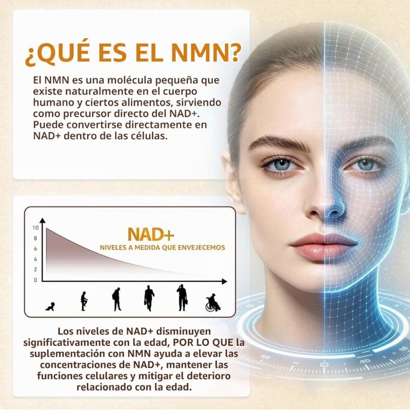 NMN 1000 mg Nicotinamide Mononucleotido con Resveratrol Quecertin TMG Liposomal