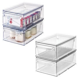 iDesign Stackable Kitchen Storage Drawer for Fridge, Pantry, Under-Sink, or Cabinet - Set of 4 - Clear