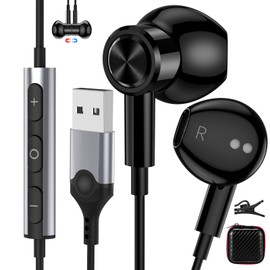 USB Earbuds for PC,Headphones with Microphone for Computer,7.5FT Wired USB-A Headset for Laptop with Volume Control,Magnetic Stereo Earphones for Dell/HP/ThinkPad Computer Work Zoom School,Black