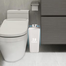 TIPGO Bathroom Trash Can with Lid, 10 Liter/ 2.6 Gallon Slim Garbage Can, Small Trash Bin Waste Basket with Pop-Up Lid for Kitchen, Bedroom, Living Room, Office (2 Pack, White)