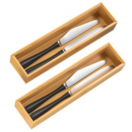 VeyFey Silverware Tray for Drawer, Stackable Kitchen Bamboo Drawer Organizer 12" x 3" x 2" Set of 2