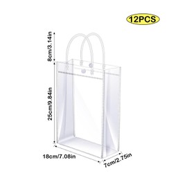 Clear PVC Gift Bags With Handles, 25 x 18 x 7 cm Clear Gift Bags, Bulk Gift Bags, Waterproof PVC Tote Bags, Reusable Transparent Wrap Bags, for Birthday Party Favor Christmas(12 PCS)