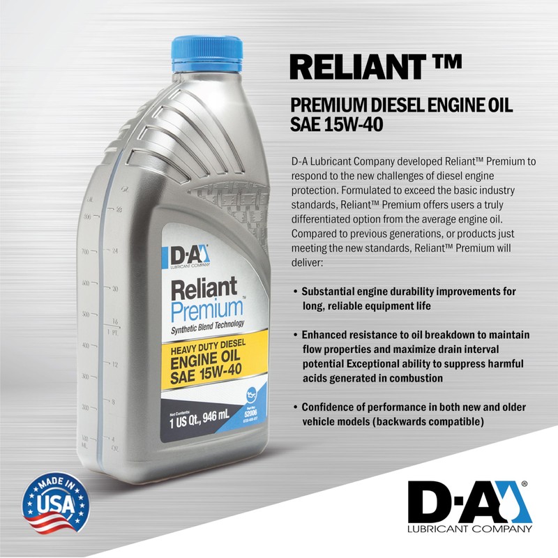 D-A LUBRICANT COMPANY 52004, Reliant Premium Diesel Engine Oil SAE