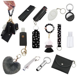 KLKOKVKE Wristlet Card Holder Set for Women with Whistle, Bottle Opener, Travel Bottle Holder (Brown)