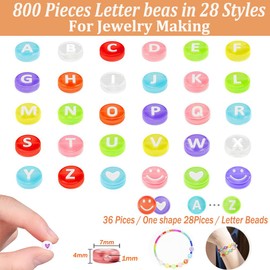 800 Pcs Letter Beads for Bracelet Making Kit,28 Styles Alphabet Beads for Friendship Bracelet Beads 7mm Beads for DIY Arts Earring, Jewelry and Crafts Making (Multicolor Letter Transparent Bead)
