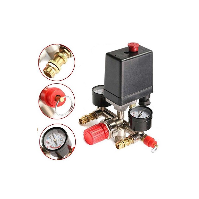 OZSTOCK 90-120PSI Air Compressor Pressure Switch Control Valve Manifold Gauges