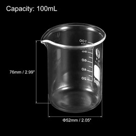 PATIKIL 3Pcs 100ml Low Form Glass Beaker, 3.3 Borosilicate Glass Graduated Printed Scale Measuring Cups with Spout for Kitchen Lab Liquids